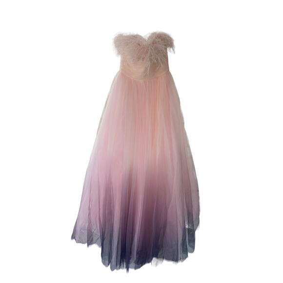Mac Duggal 20557 Feather Strapless Tulle Ombre Dress Princess Gown - Picture 6 of 6